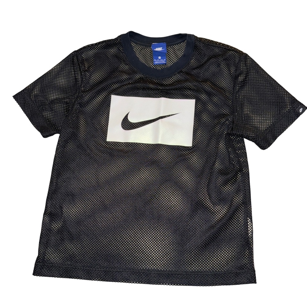 Nike Mesh Short Sleeve Shirt XS Black Swoosh Box Logo 917565-010‎